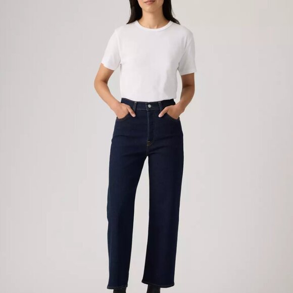 Levi's Ribcage Straight Ankle Corduroy Pants Navy Blue - Picture 2 of 8